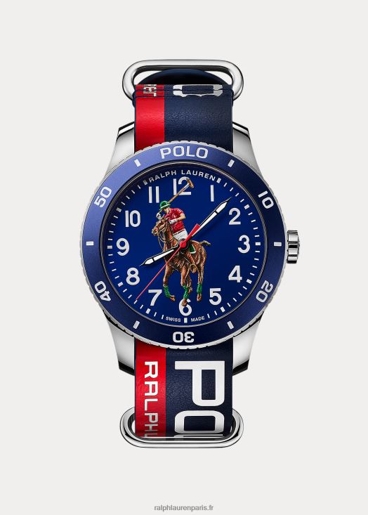 montre sport polo cadran bleu 46T60T5557 Hommes Ralph Lauren