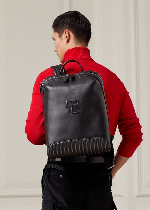 sac à dos en cuir matelassé 46T60T8950 Hommes Ralph Lauren noir