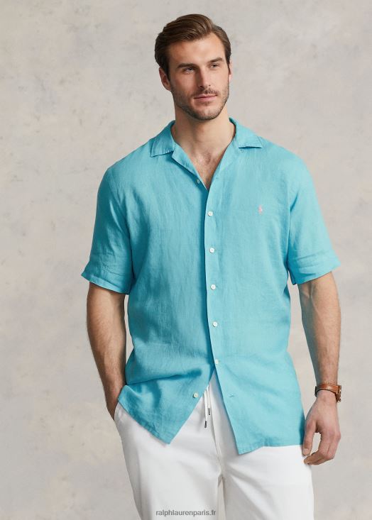 chemise camp en lin 46T60T1496 Hommes Ralph Lauren turquoise parfaite