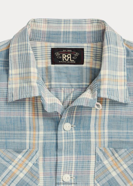 chemise camp madras 46T60T1708 Hommes Ralph Lauren bleu clair