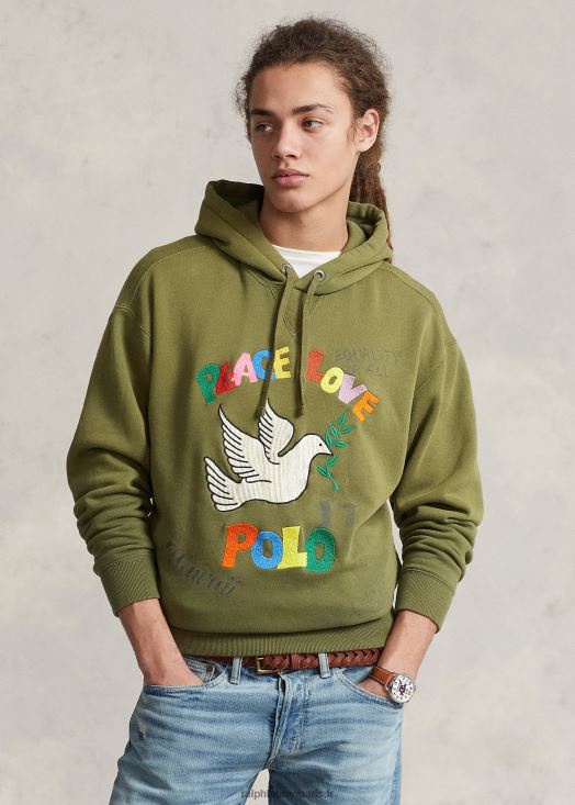 sweat à capuche graphique brodé 46T60T554 Hommes Ralph Lauren sauge noire