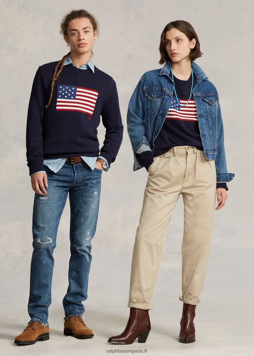 le pull drapeau emblématique 46T60T3428 unisexe Ralph Lauren marine